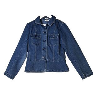St John's Bay Women's Denim Jacket Sz‎ S Blue Jean Stretch Button Up Tailored